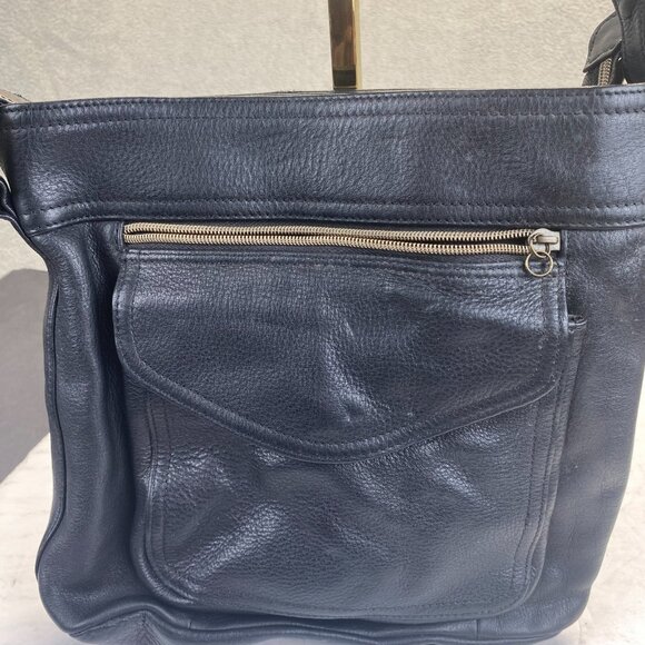 Vtg Fossil Black Genuine Leather Shoulder Bag 75082 Fossil 1954 - Picture 8 of 12